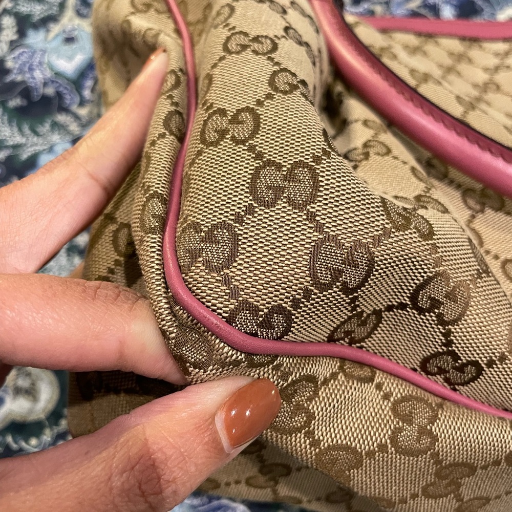 Gucci Sukey Top Handle Medium Tote GG Canvas with Mauve/Rose Leather Trim - Picture 9 of 15